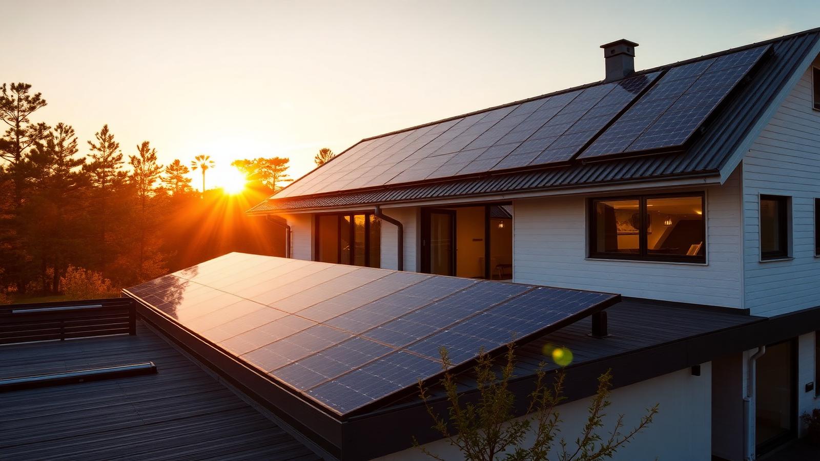 Solpaneler på taket av en modern svensk villa